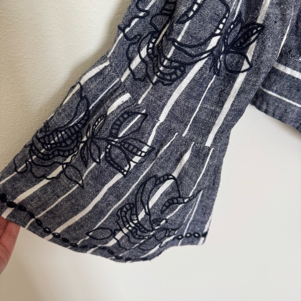 Parker Navy and White Off the Shoulder Striped Top - Picture 4 of 7